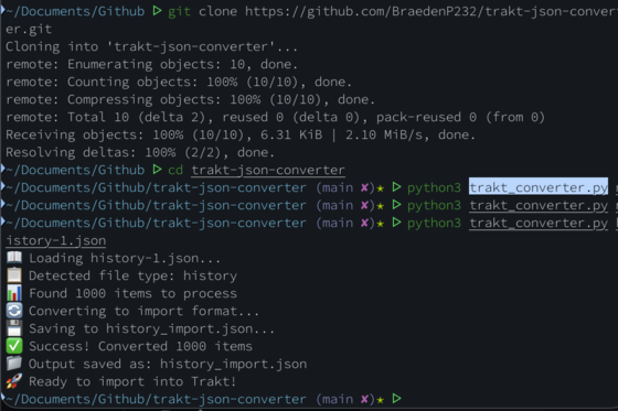 Trakt JSON Converter screenshot